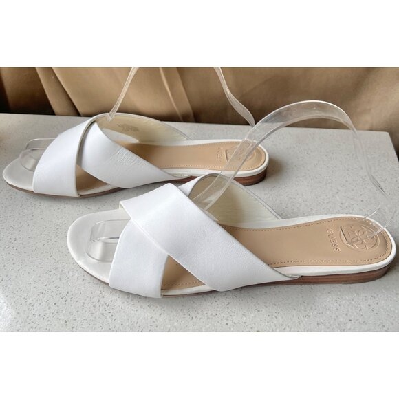 Guess Shoes - Guess Womens White Leather Crisscross Slide Sandals Size 9.5 M Open Toe Shoes